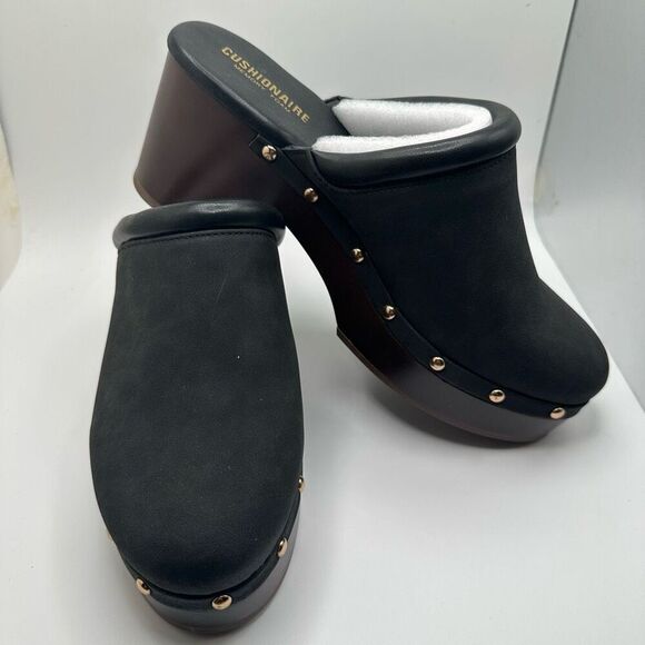 CUSHIONAIRE Women's Guest Faux Wood Clog with Memory Foam Padding 8.5 BLACK NEW - Picture 6 of 7